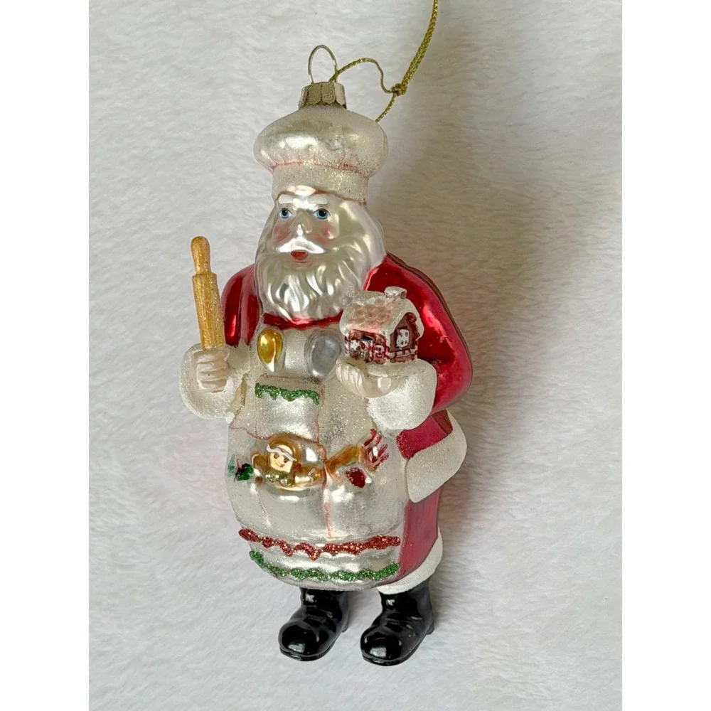 Vintage Baking Santa Claus Blown Glass Ornament 5.75